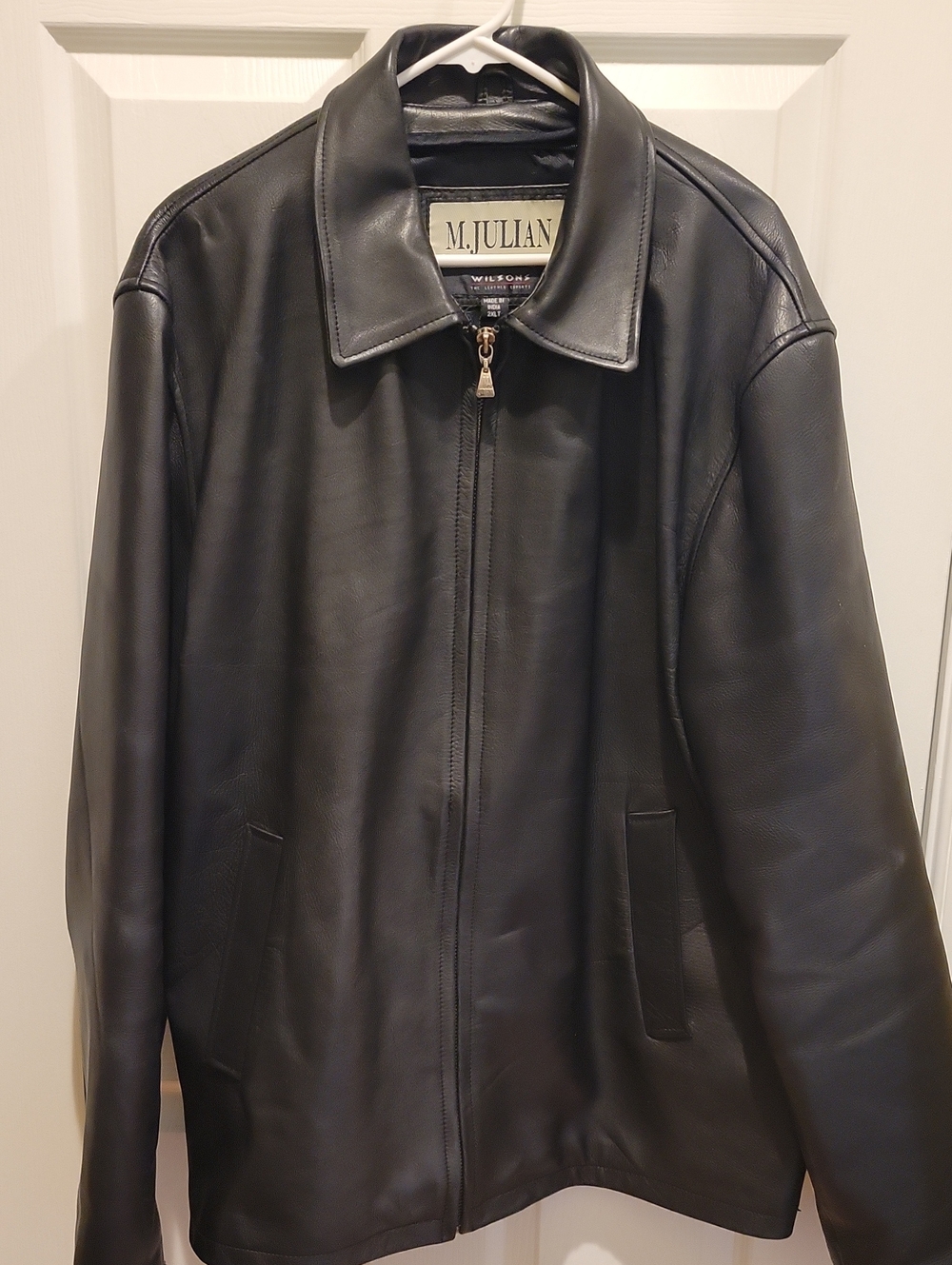 M. Julian Men's Black Leather Bomber Jacket